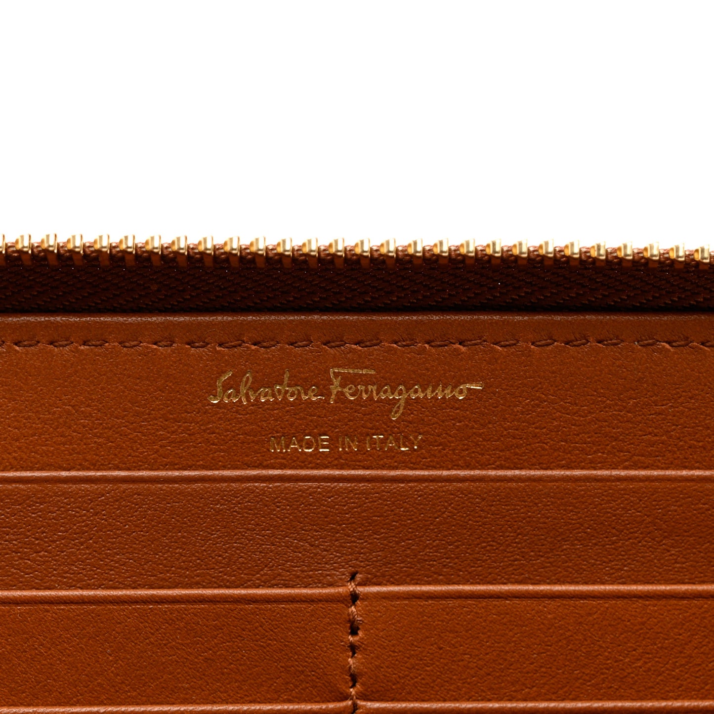 Calfskin Vara Bow Zip Wallet Brown