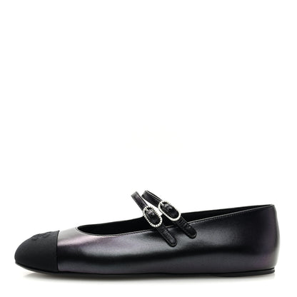Chanel Pleated Lambskin Grosgrain Cap Toe CC Ballerina Flats 40.5 Black 39 Black 1 of 8