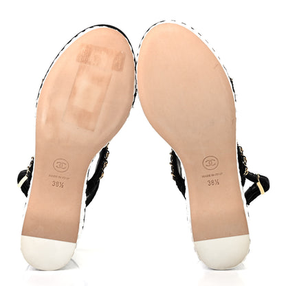 Chanel Tweed Chain Platform Sandals 38.5 Black 5 of 8