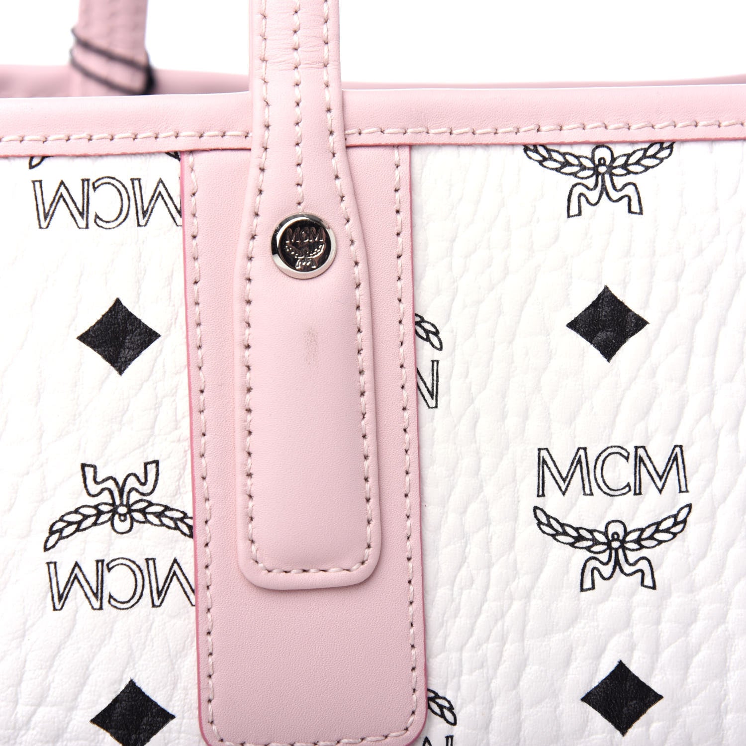 MCM Visetos Medium Liz Reversible Shopper Tote White Powder Pink 10 of 10