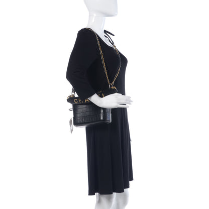 Chanel Calfskin Crocodile Embossed Small Gabrielle Cocodile Hobo Black 3 of 12
