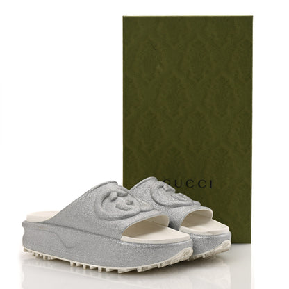 Gucci Glitter Rubber Womens Interlocking G Platform 42mm Slide Sandals 40 Silver 10 of 10