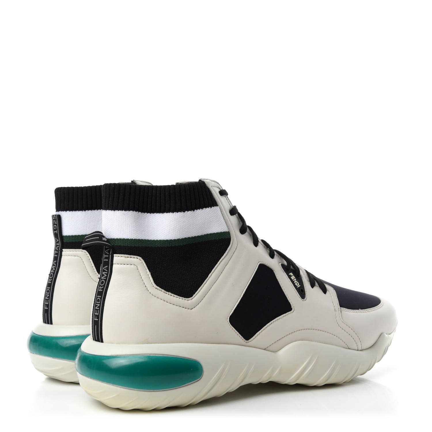 Fendi Calfskin Stretch Mens Lace Up High Top Sneakers 10 White Black 4 of 10