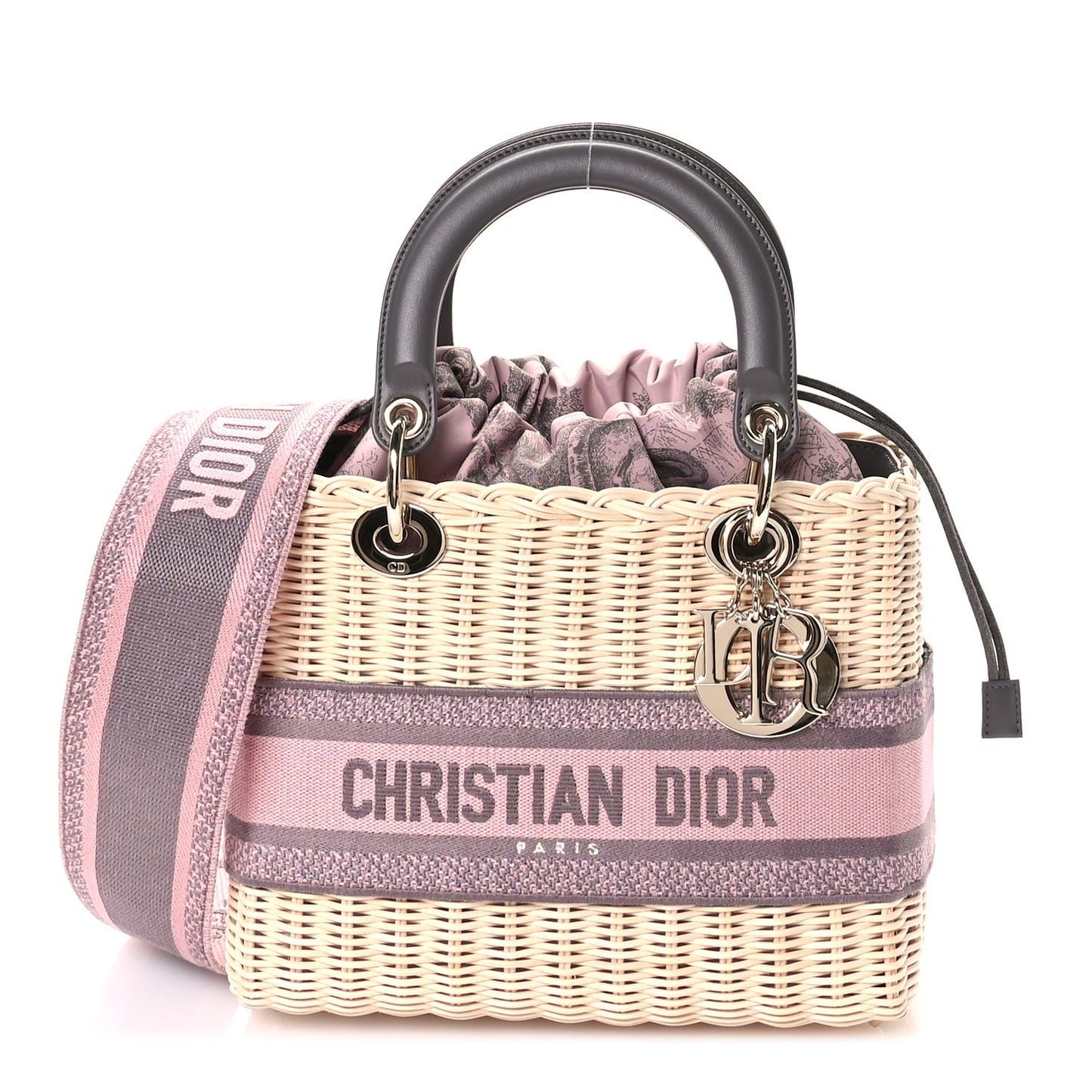 Wicker Oblique Medium Lady Dior Bag Pink Grey