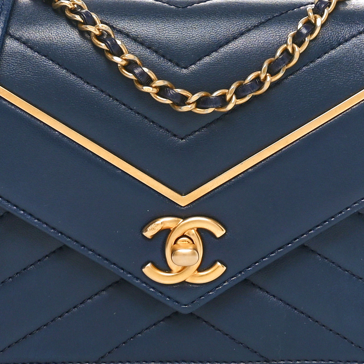 Chanel Lambskin Reversed Chevron Quilted Small Flap Navy 8 of 10