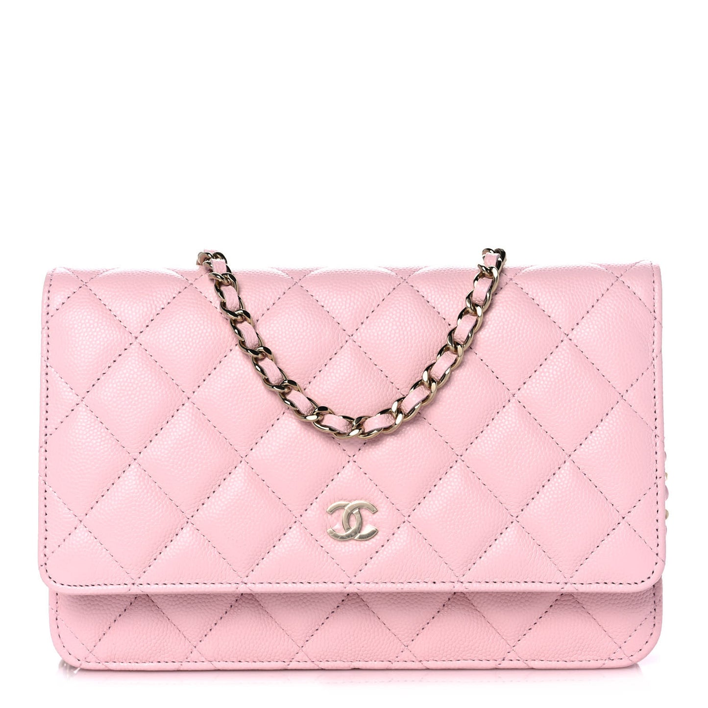 Caviar Quilted Wallet On Chain WOC Light Pink