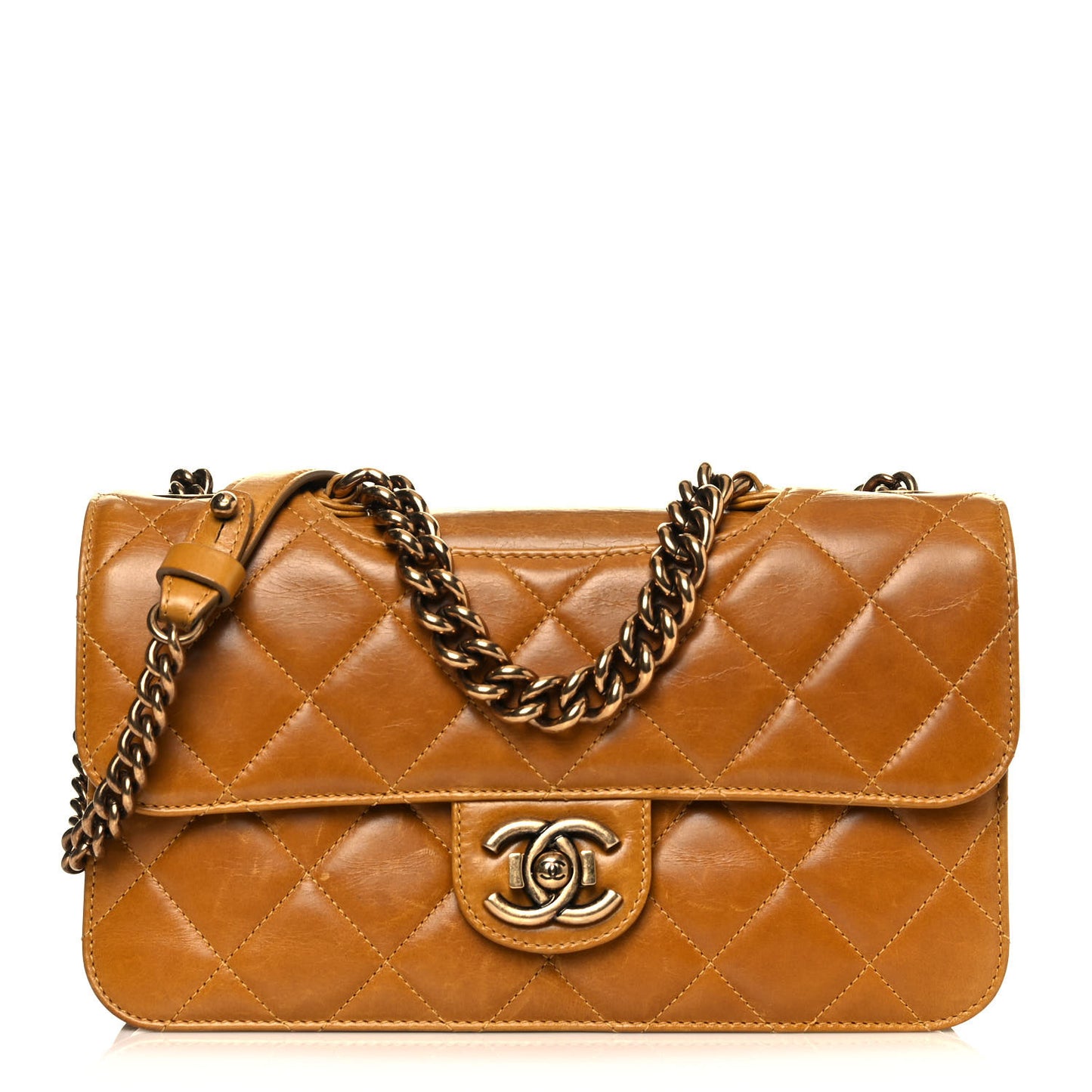 Glazed Calfskin Quilted Medium Perfect Edge Flap Yellow