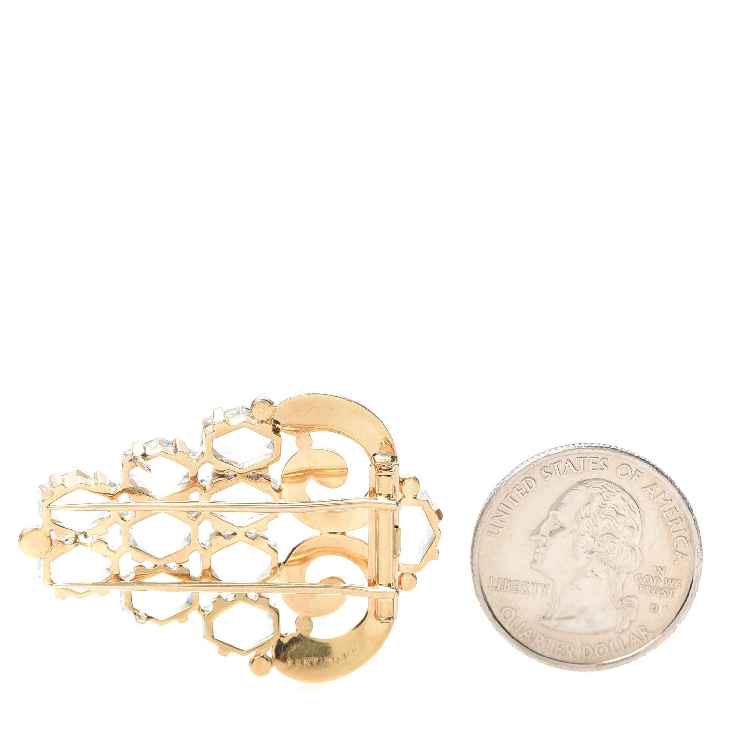 Cartier 14K Yellow Gold Aquamarine Retro Brooch Clip 3 of 4
