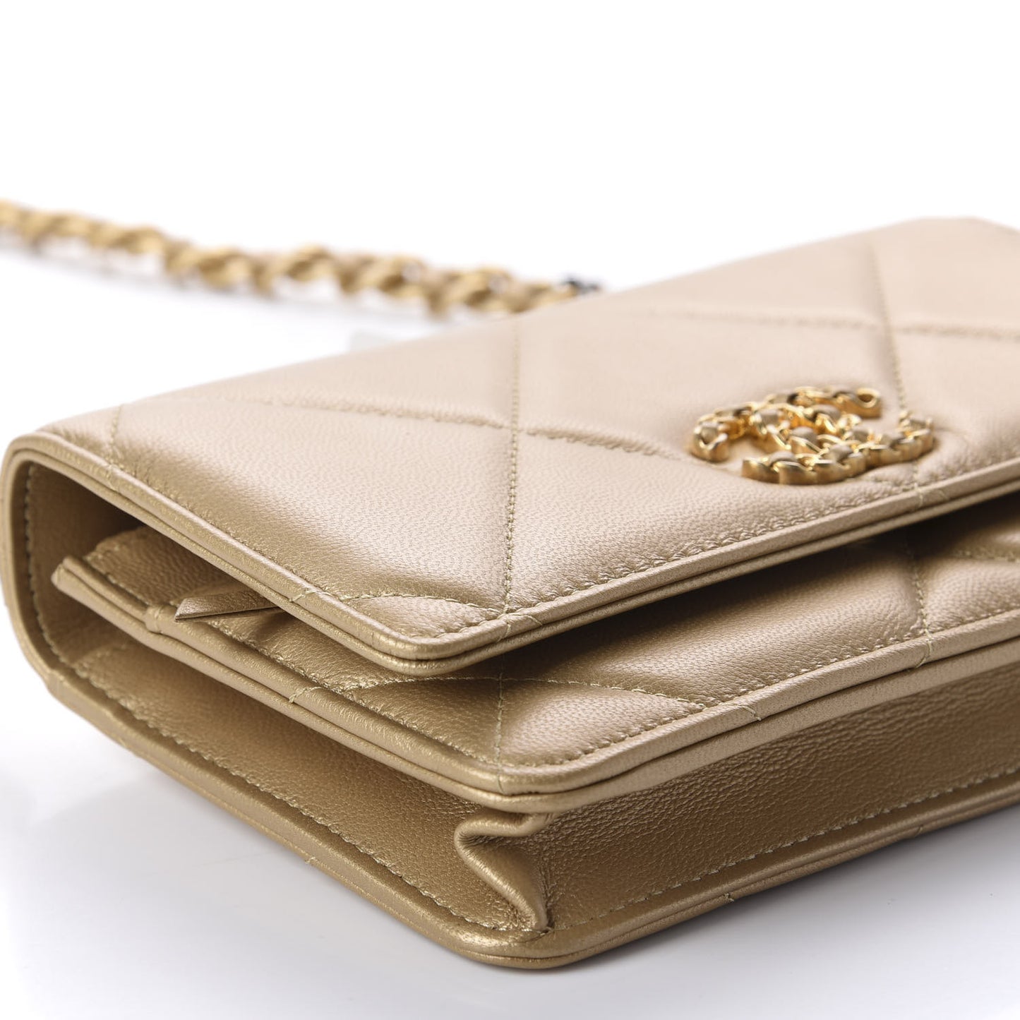 Metallic Goatskin Quilted 19 Wallet On Chain WOC Gold
