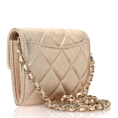 Chanel Metallic Lambskin Quilted Flap Card Holder On Chain Gold 3 of 12