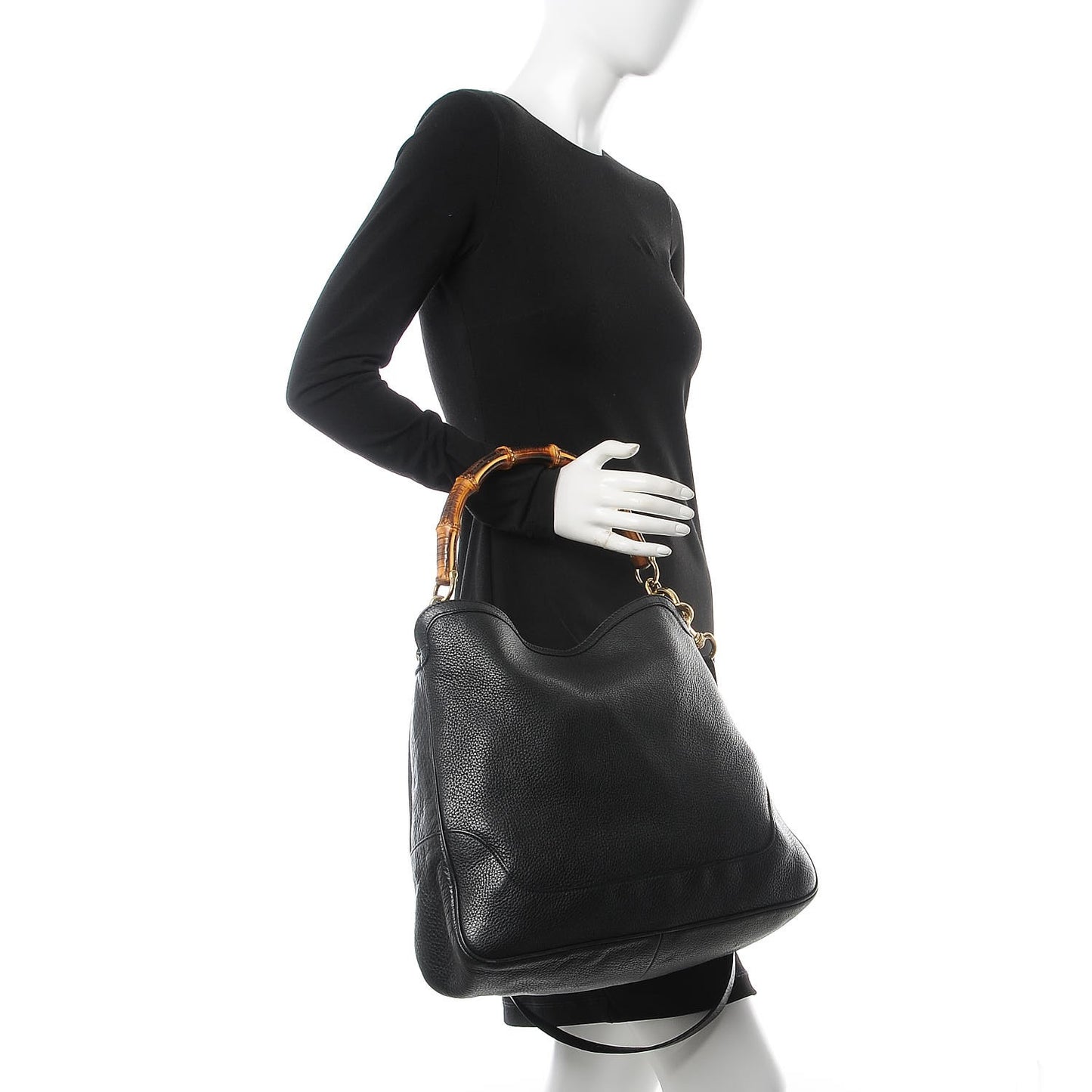 Pebbled Calfskin Medium Diana Bamboo Shoulder Bag Black