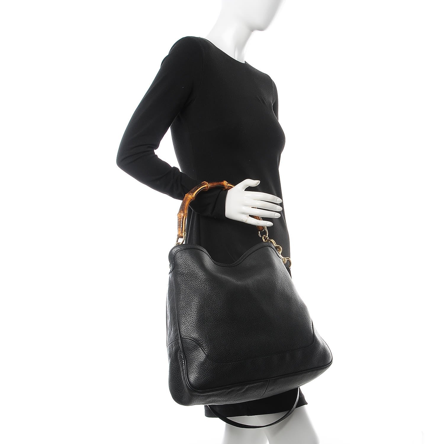 Gucci Pebbled Calfskin Medium Diana Bamboo Shoulder Bag Black 2 of 12