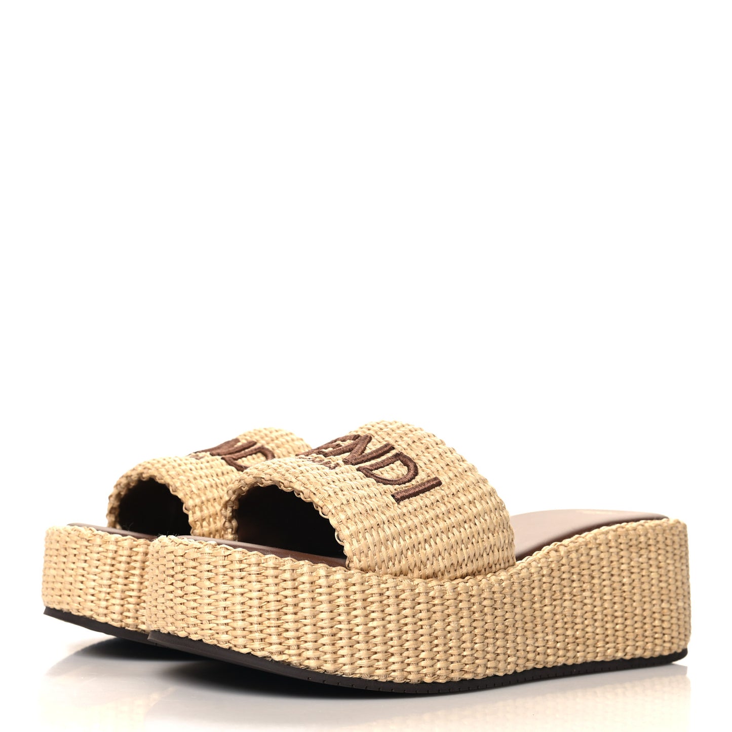 Raffia Womens FF Sunshine Flatform Slide Sandals 38.5 Beige