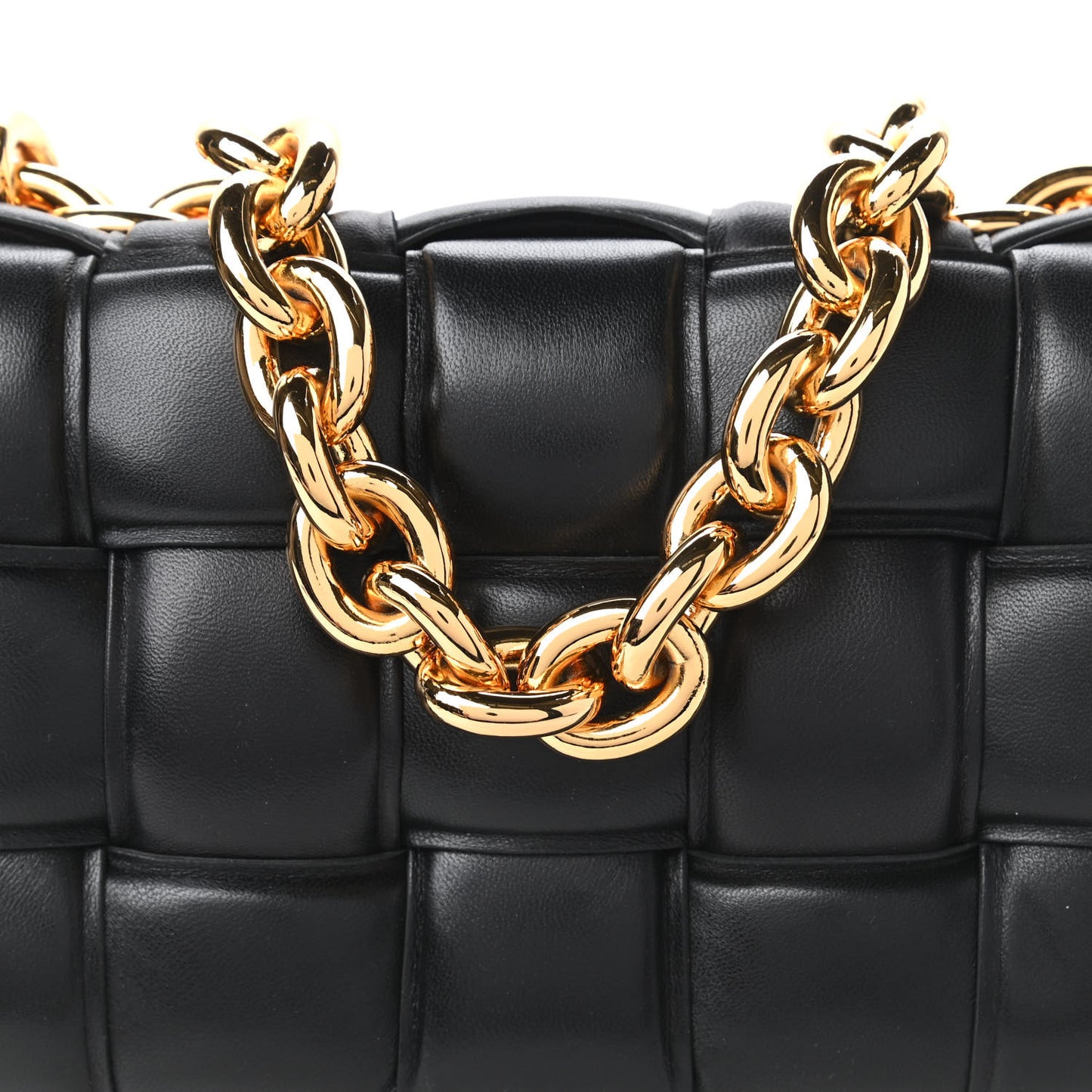 Lambskin Maxi Intreccio Padded Chain Cassette Crossbody Bag Black