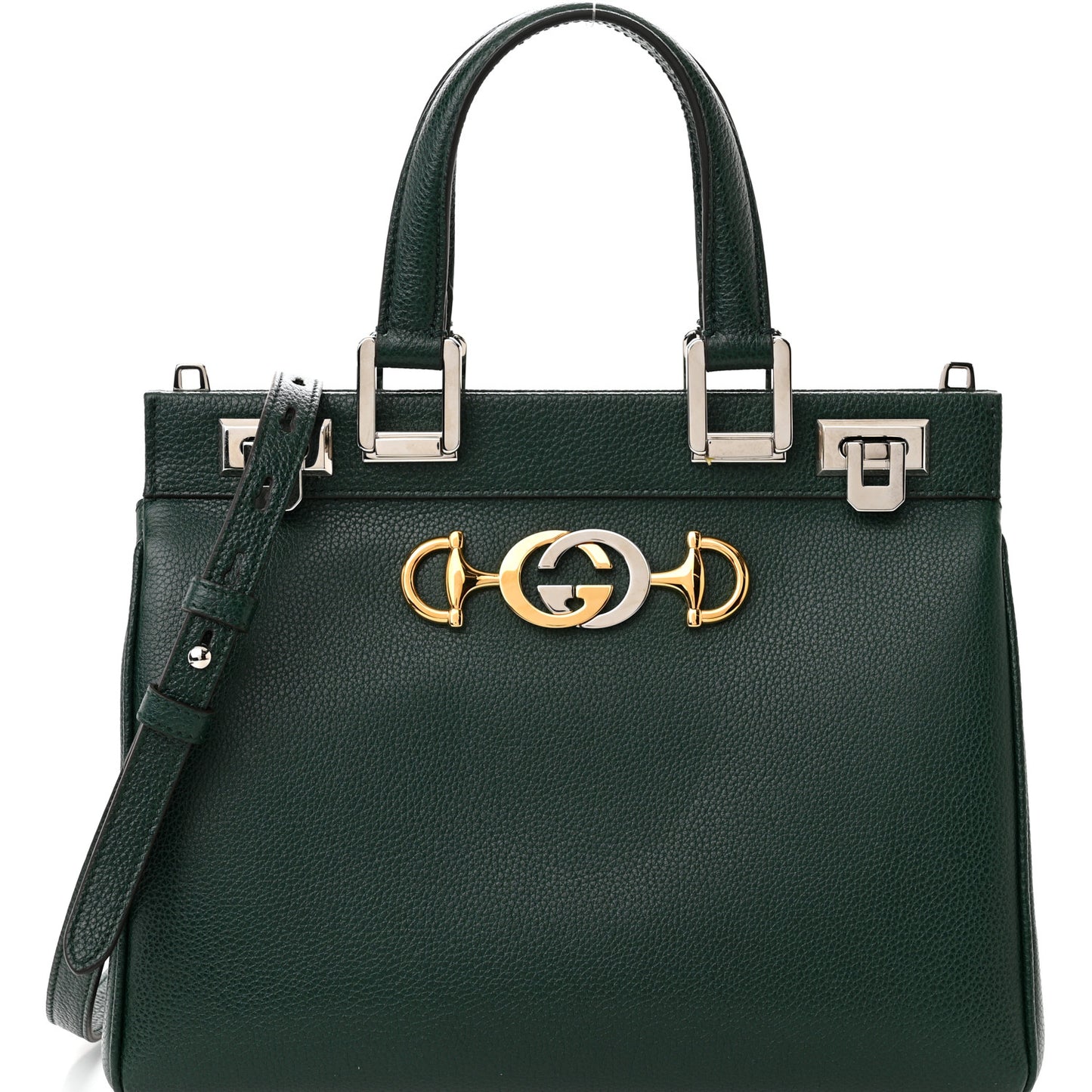 Grainy Calfskin Small Zumi Top Handle Bag Vintage Green