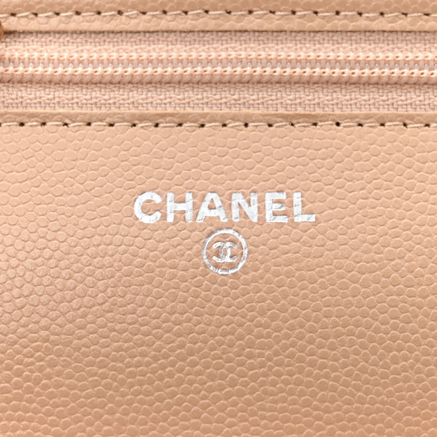 Caviar Quilted Wallet on Chain WOC Beige