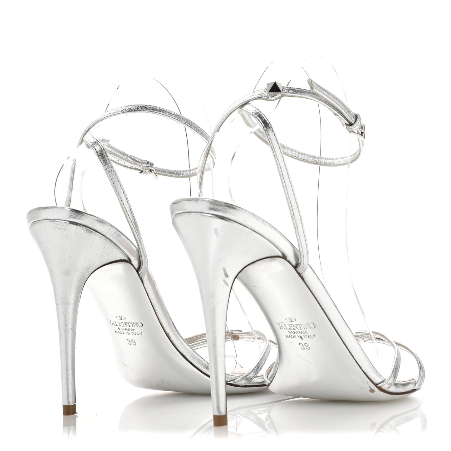 Metallic Calfskin Strappy Ankle Strap Sandals 39 Silver