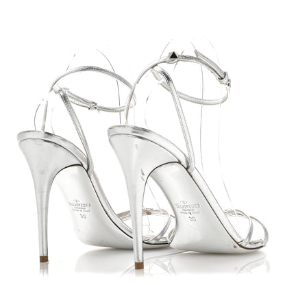 Valentino Garavani Metallic Calfskin Strappy Ankle Strap Sandals 39 Silver 5 of 9