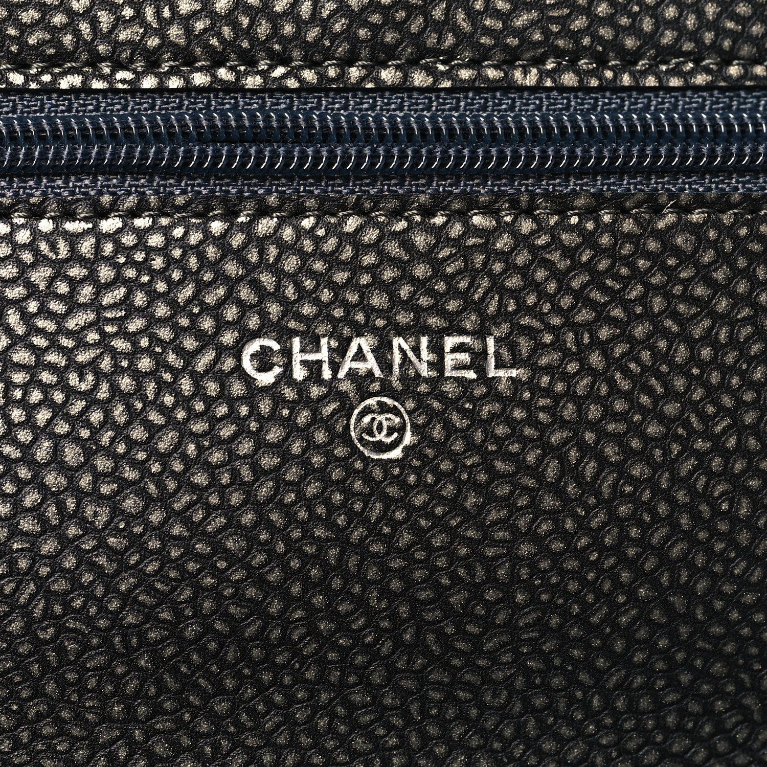 Chanel Metallic Caviar Timeless CC Wallet On Chain WOC Grey 6 of 11