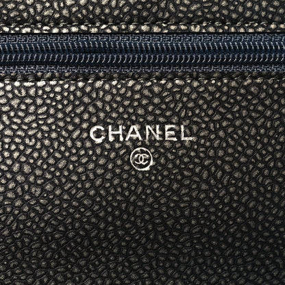 Chanel Metallic Caviar Timeless CC Wallet On Chain WOC Grey 6 of 11