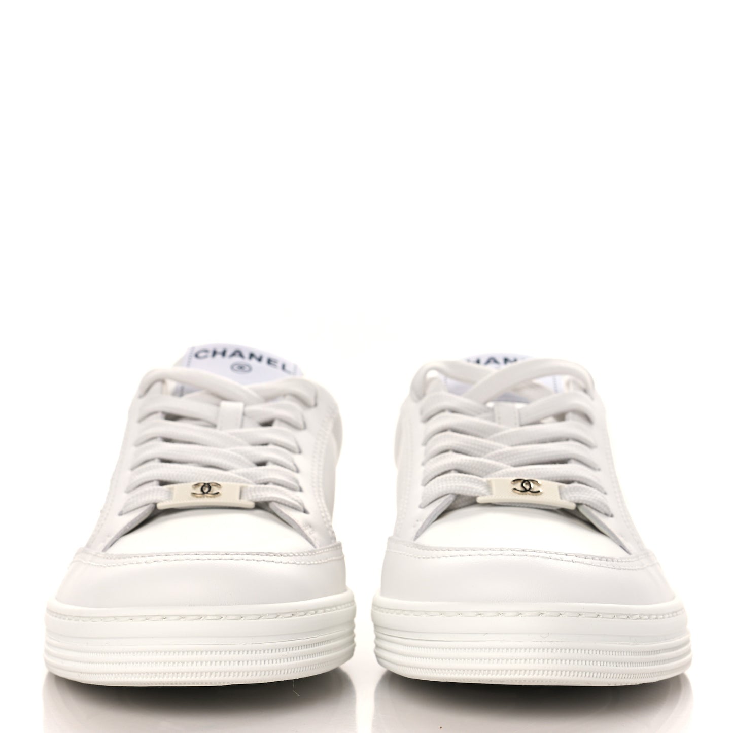 Calfskin Womens CC Logo Sneakers 37.5 White