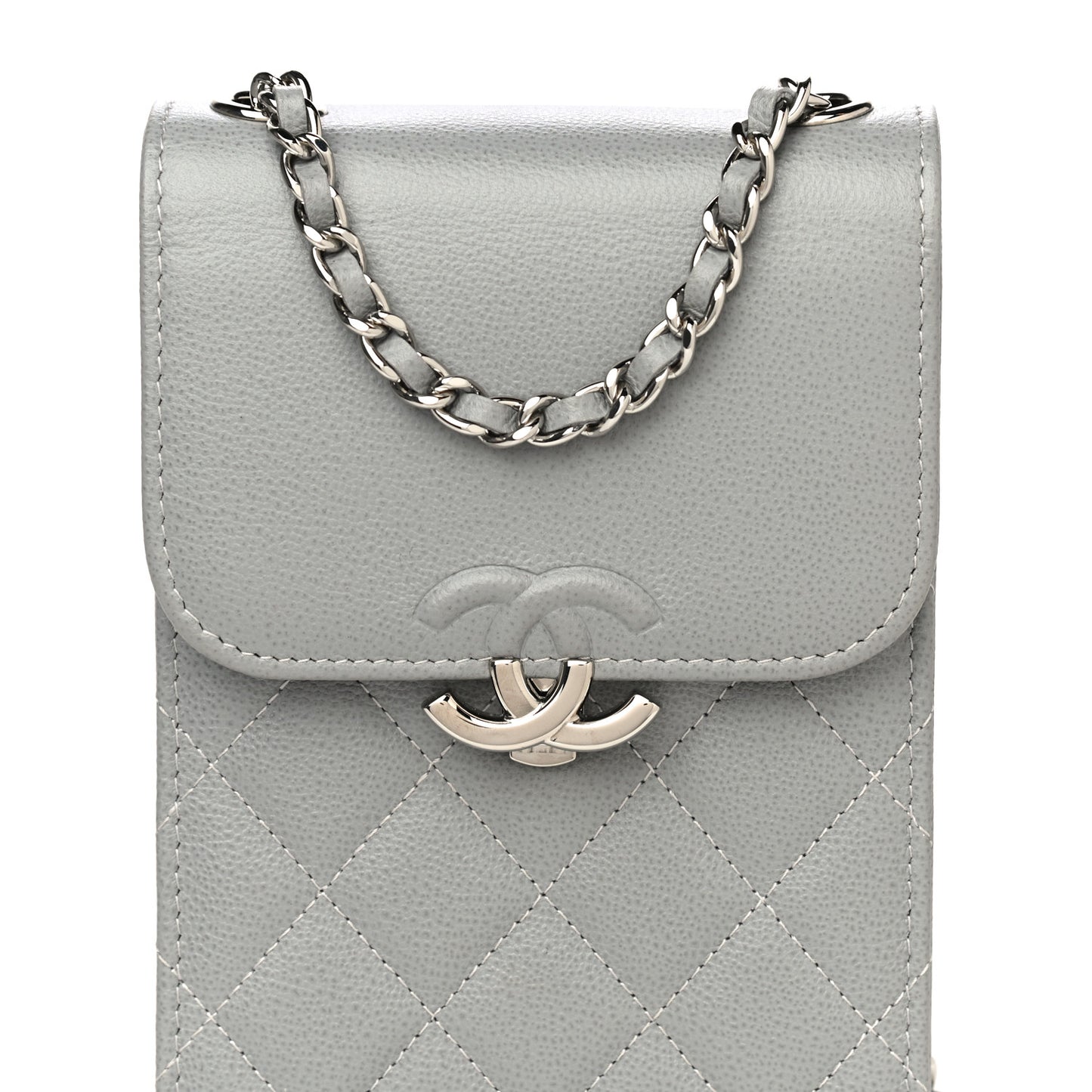 Grained Calfskin Quilted CC Box Clutch With Chain Grey