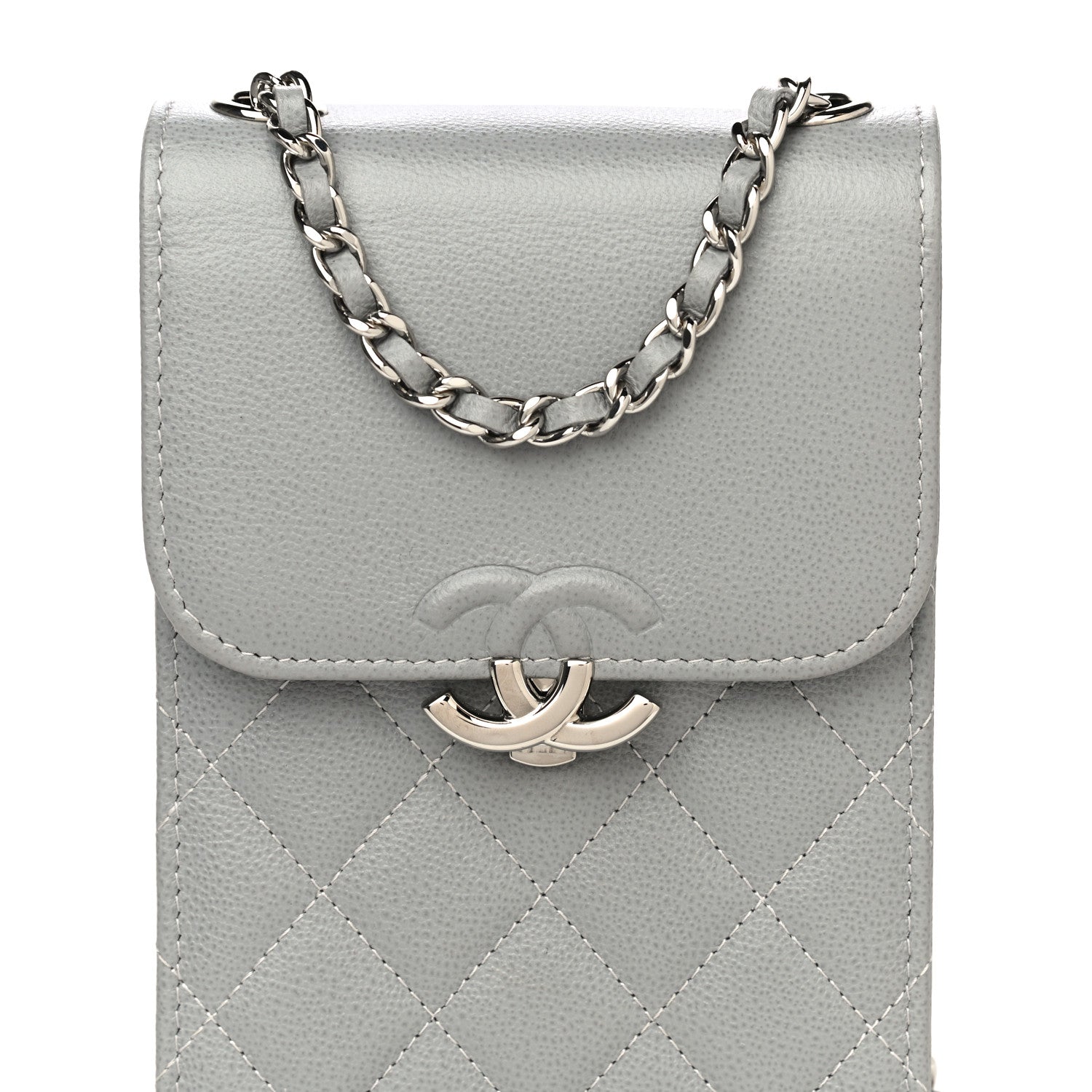 Chanel Grained Calfskin Quilted CC Box Clutch With Chain Grey 8 of 14