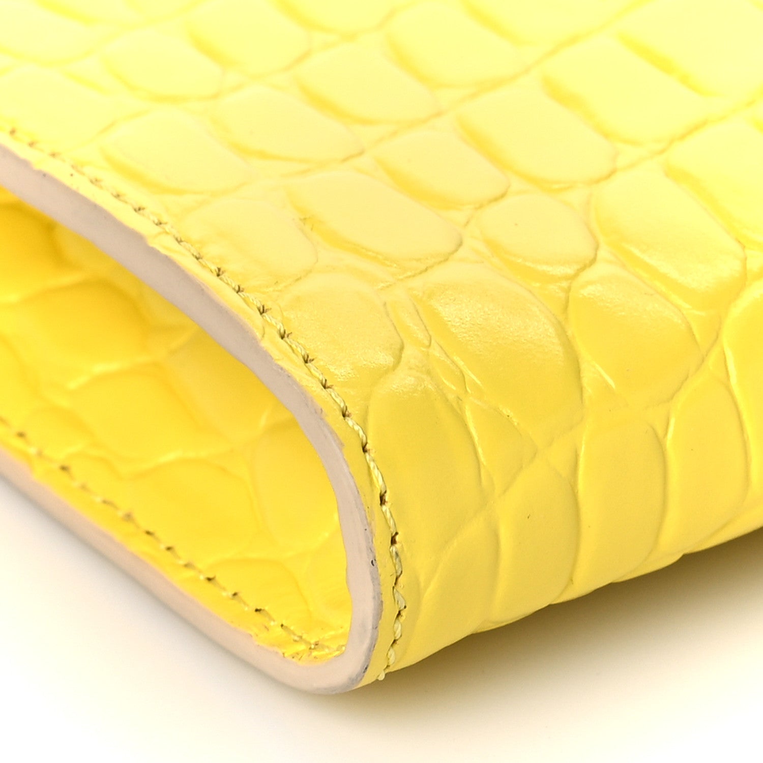 Alexander McQueen Calfskin Crocodile Embossed Knuckle Flat Clutch Yellow 7 of 9