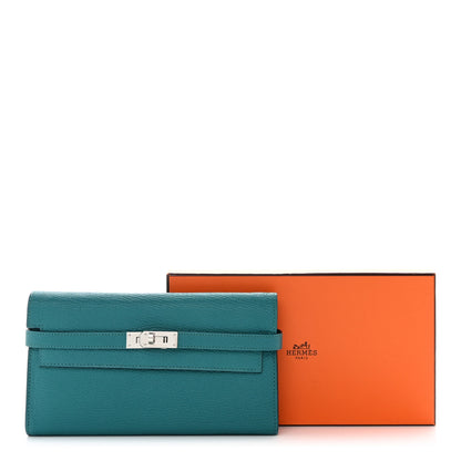 Hermes Chevre Mysore Kelly Longue Wallet Bleu Paon 11 of 11