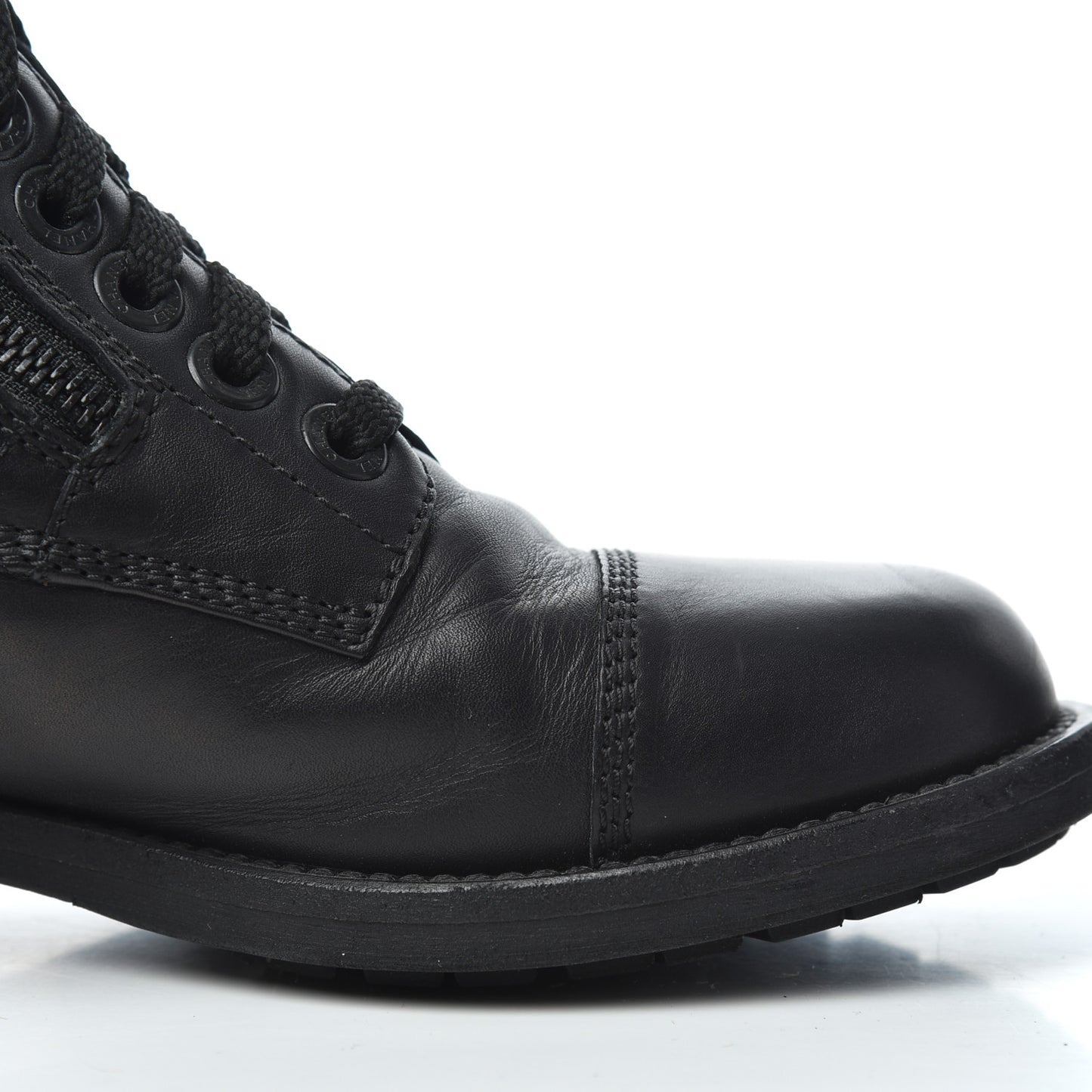 Calfskin Quilted Cap Toe Combat Boots 36 Black