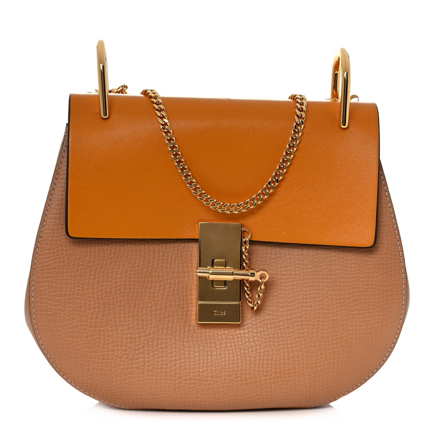 Grained Calfskin Lambskin Bi-Color Drew Shoulder Bag Wet Sand Sunflower