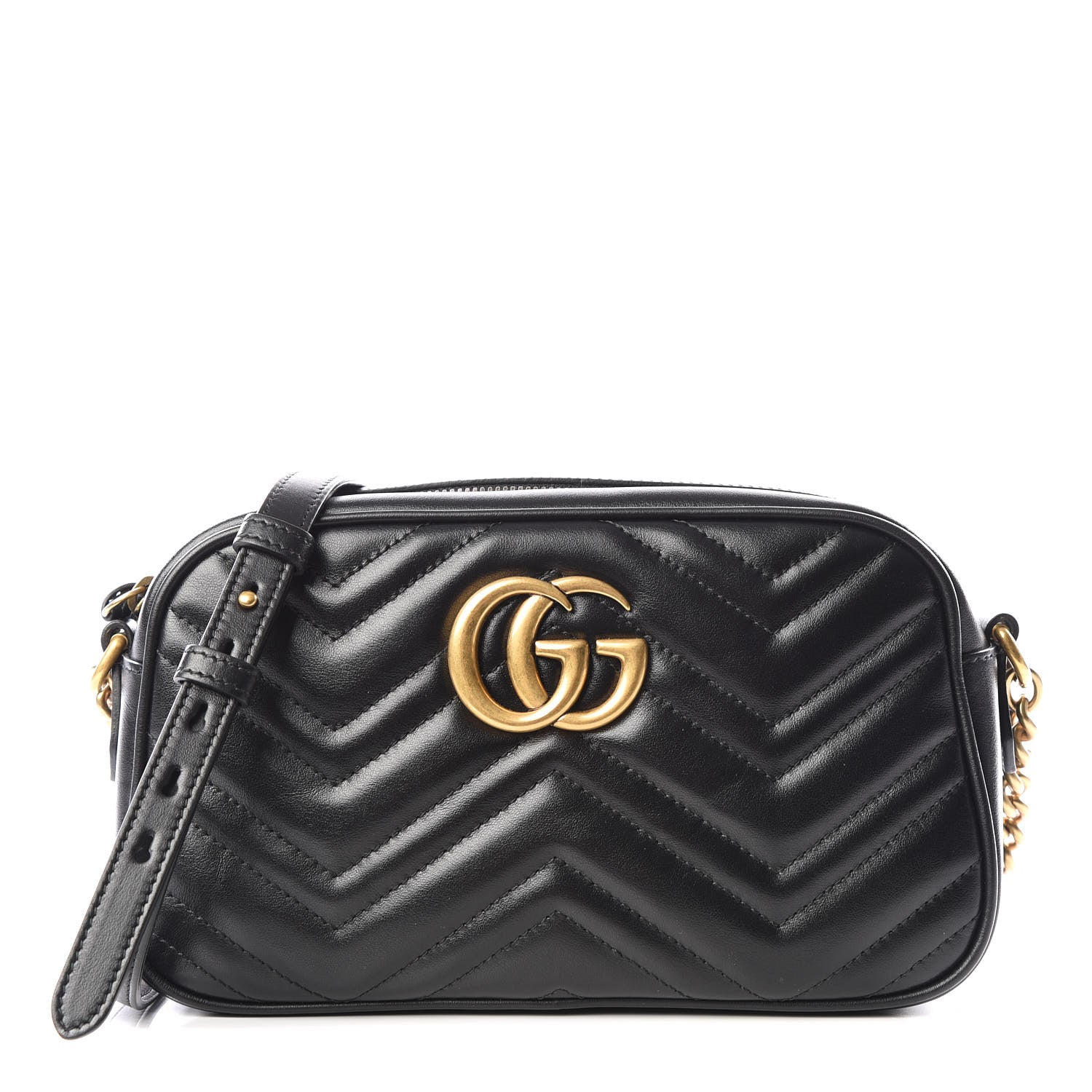 Gucci Calfskin Matelasse Small GG Marmont Chain Shoulder Bag Black 1 of 9