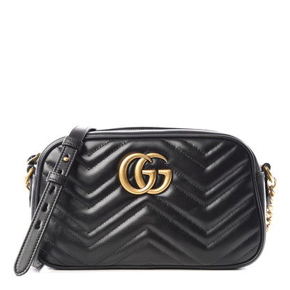 Gucci Calfskin Matelasse Small GG Marmont Chain Shoulder Bag Black 1 of 9