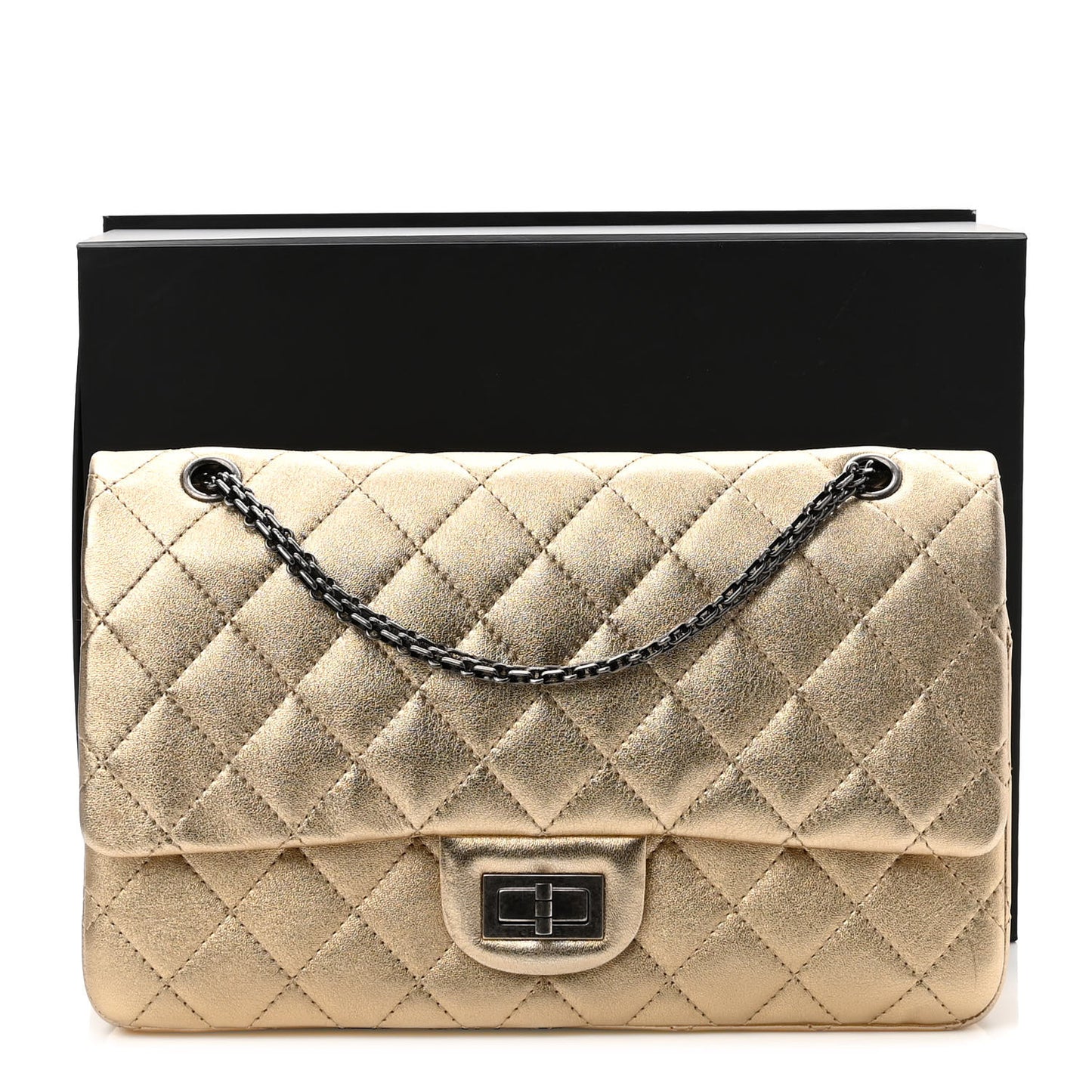 Metallic Aged Calfskin Quilted 2.55 Reissue 227 Flap Gold