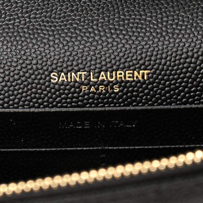Saint Laurent Grain De Poudre Matelasse Chevron Monogram Envelope Chain Wallet Black 6 of 9