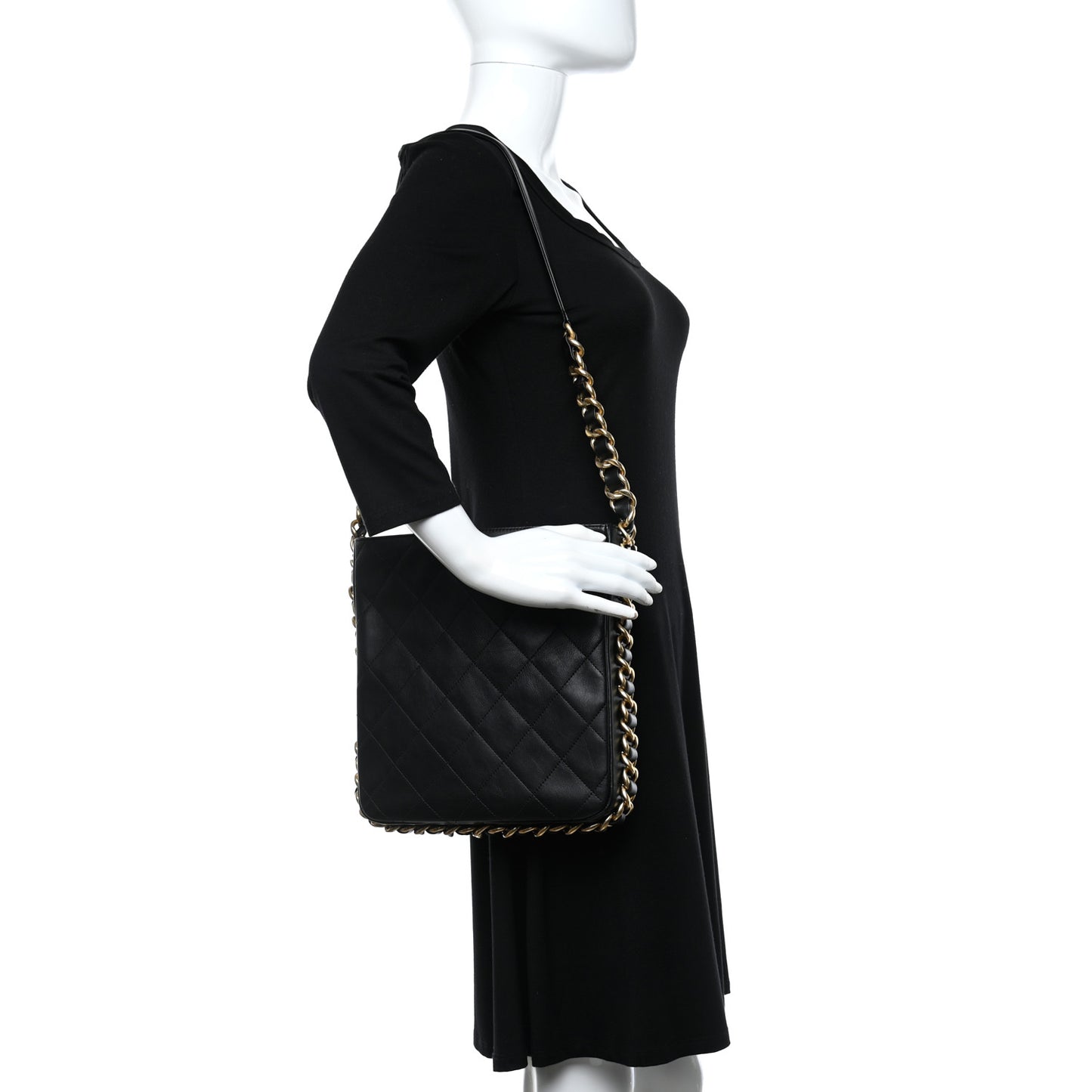 Calfskin Quilted Framing Chain Hobo Black