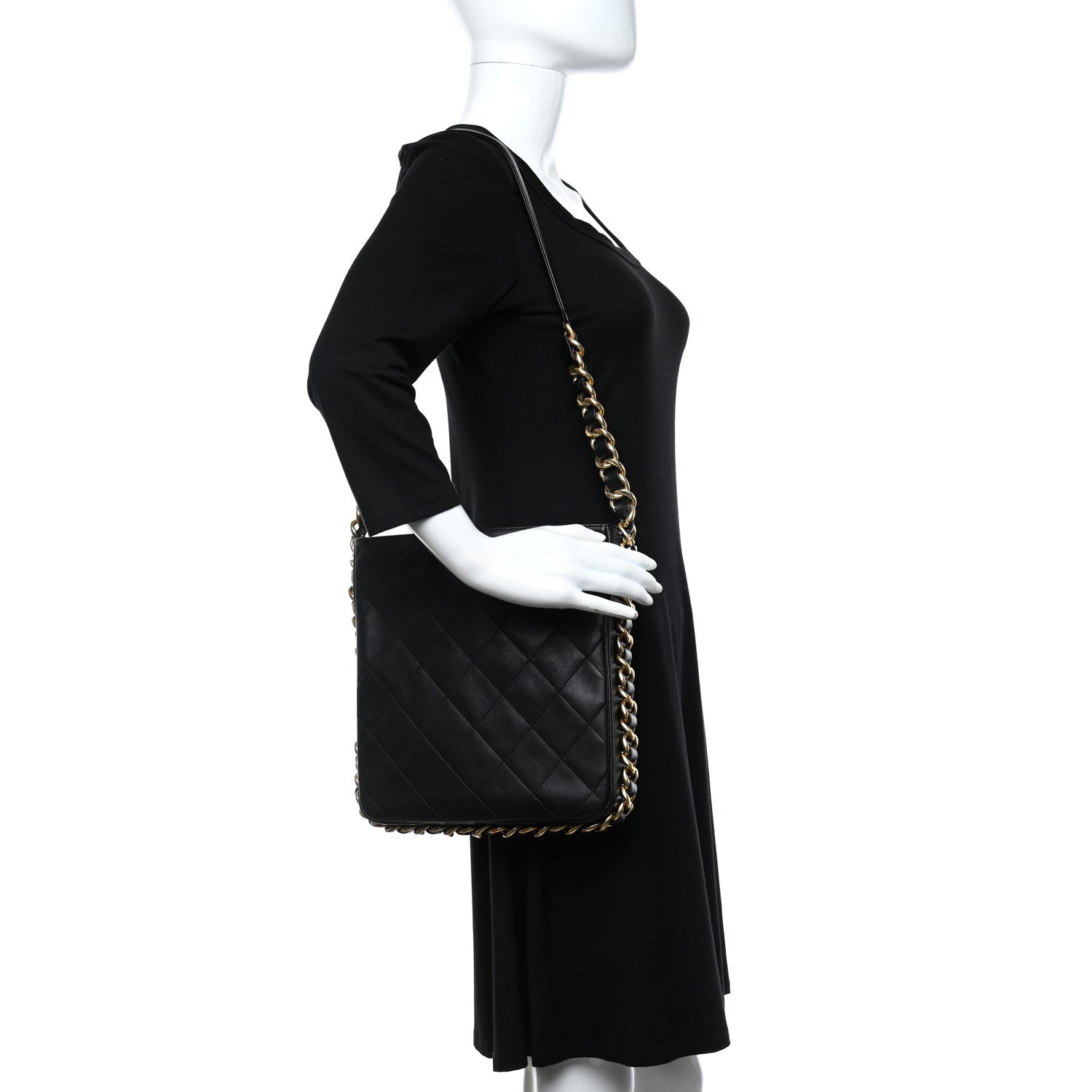 Chanel Calfskin Quilted Framing Chain Hobo Black 2 of 9