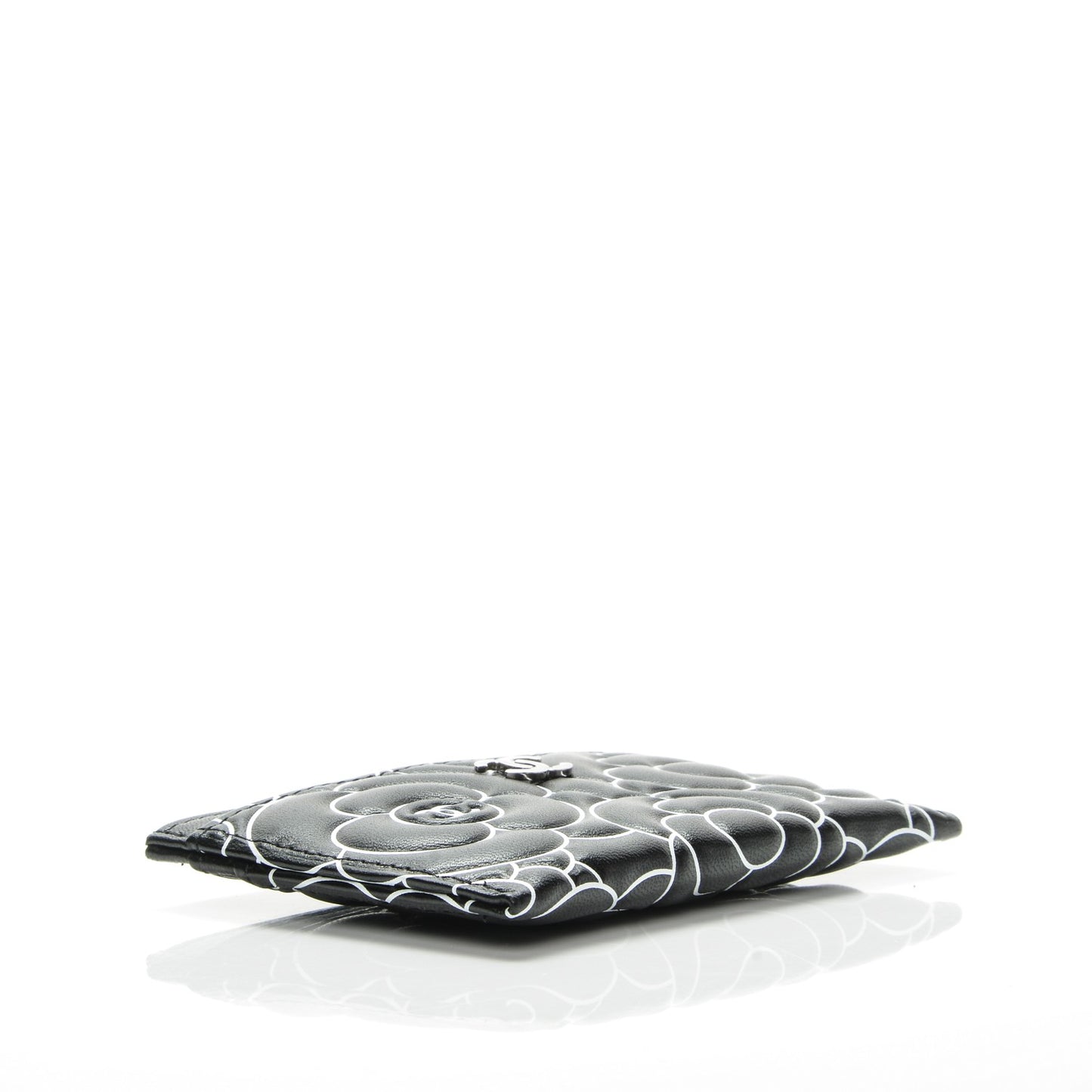 Lambskin Camellia Embossed Card Holder Black White