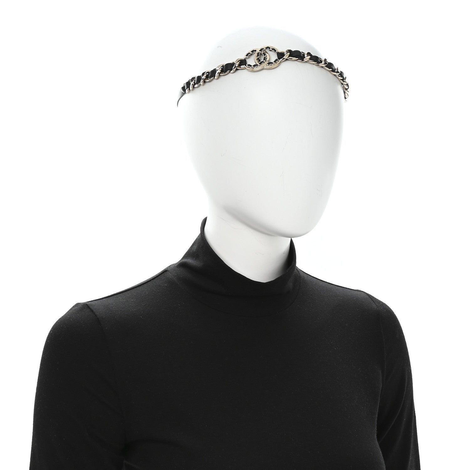 Chanel Metal Lambskin CC Chain Tie Headband Gold Black 2 of 5