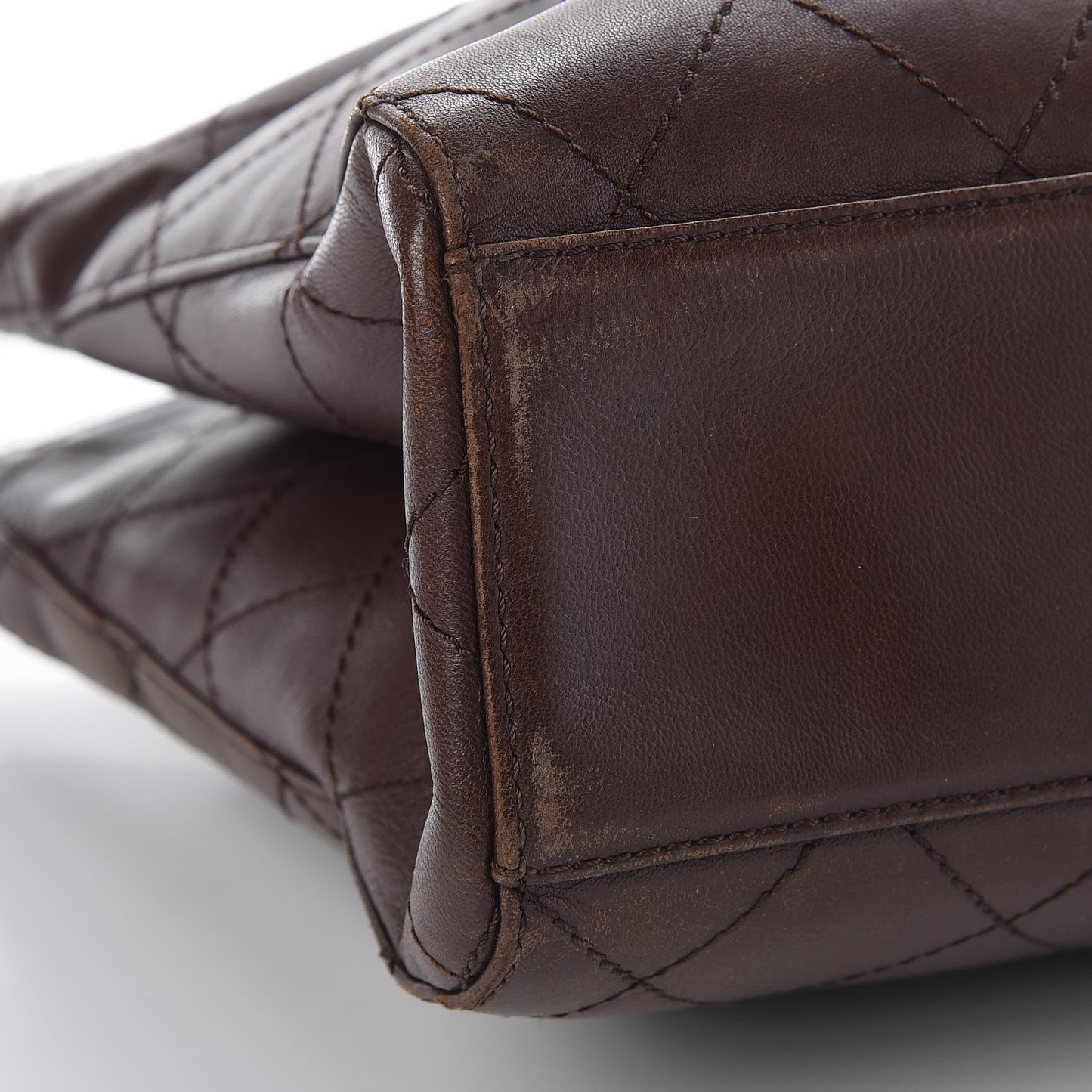 CHANE Lambskin Stitched Shoulder Bag Brown