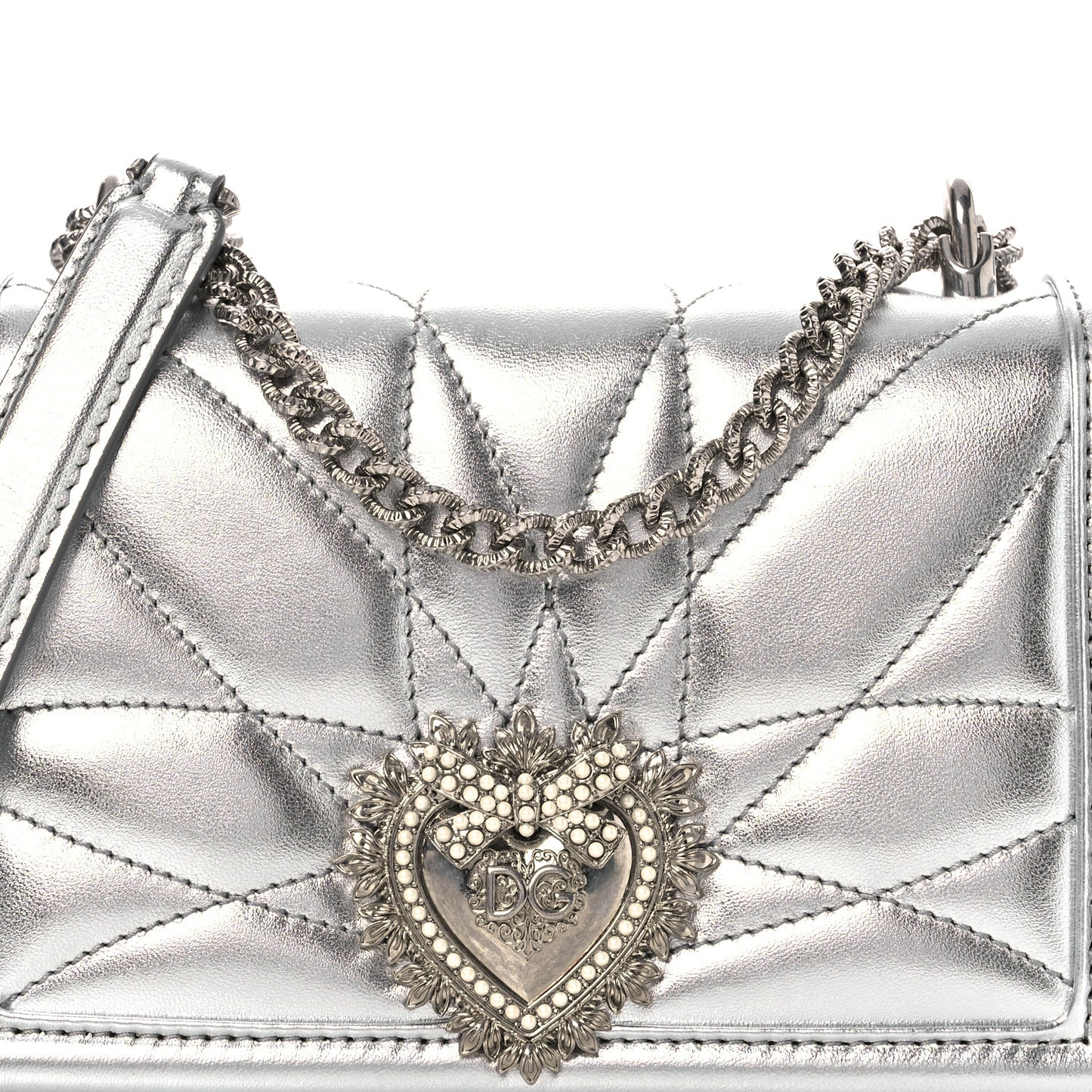 Metallic Nappa Quilted Mini Devotion Crossbody Bag Silver