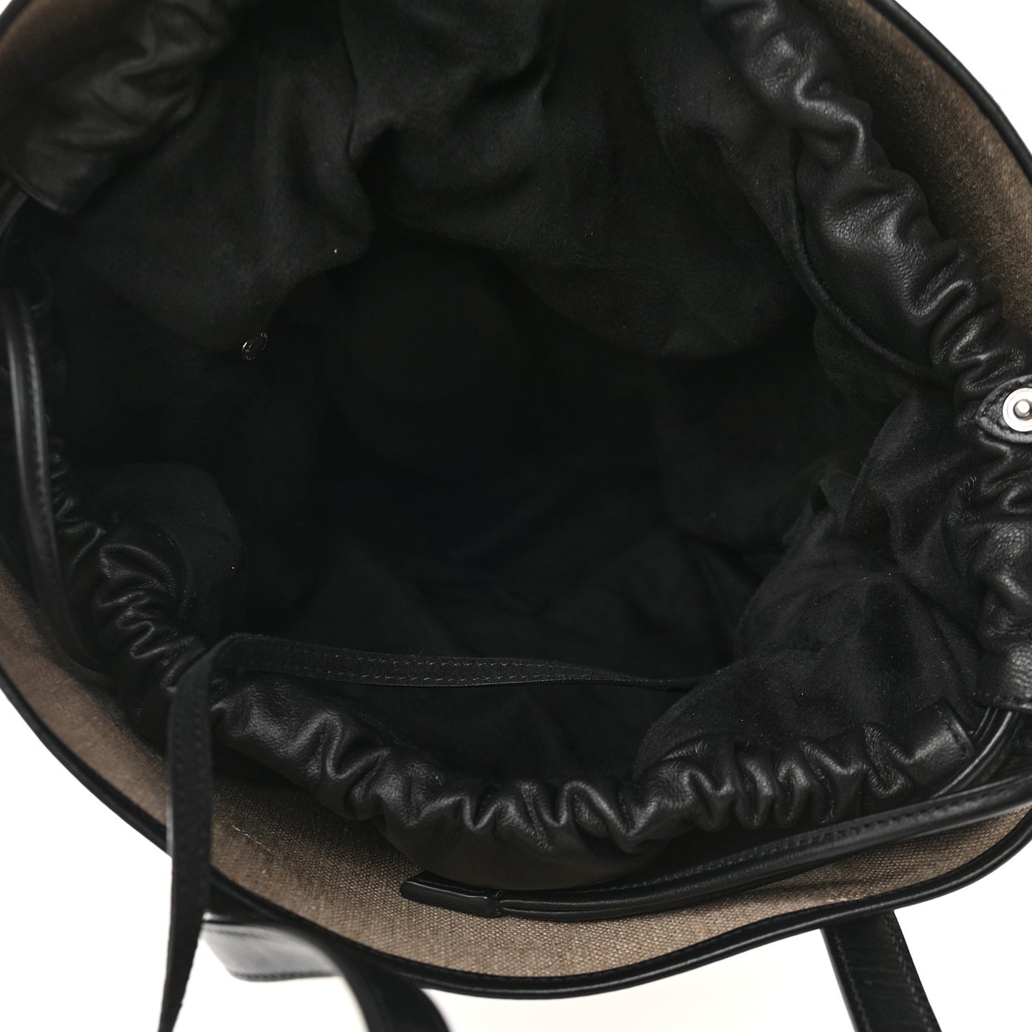 Canvas Calfskin Teddy Drawstring Shopping Tote White Black