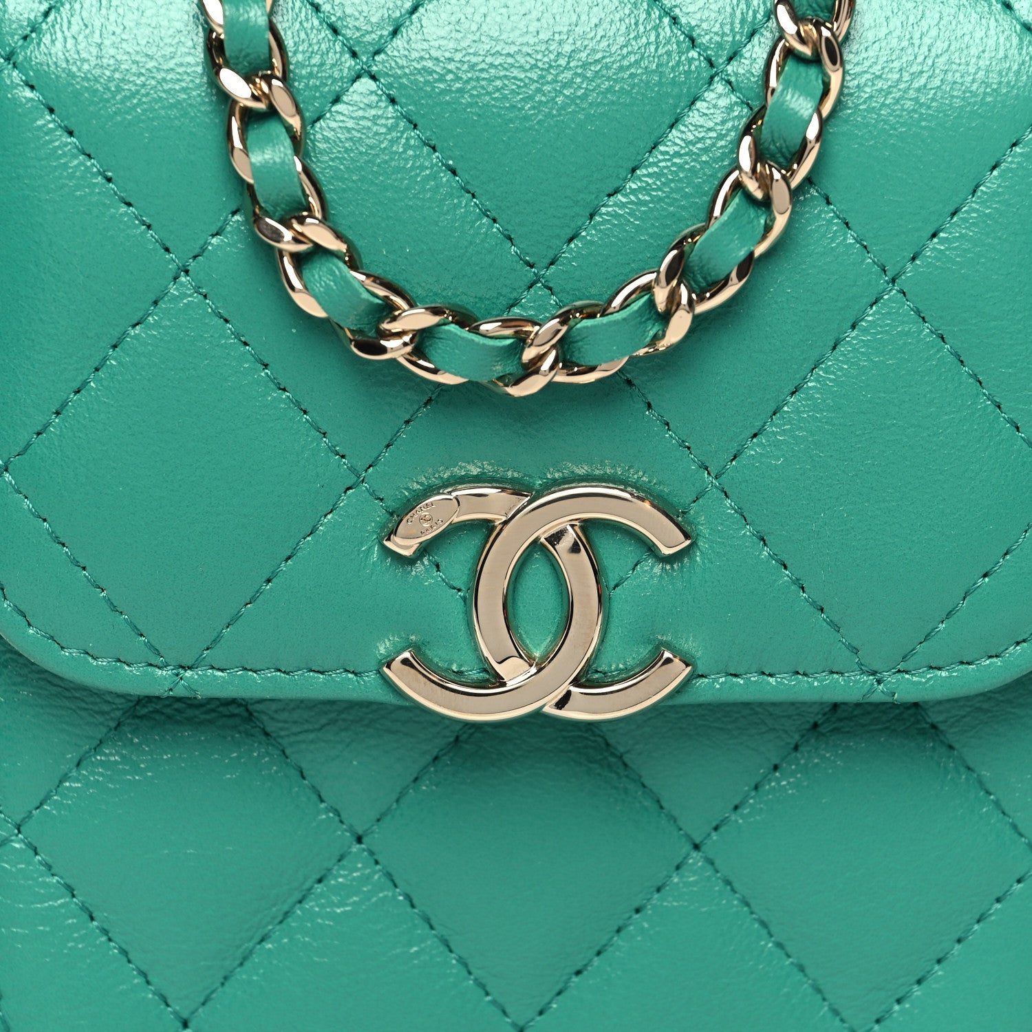 Chanel Calfskin Quilted Clutch With Chain Green 8 of 11