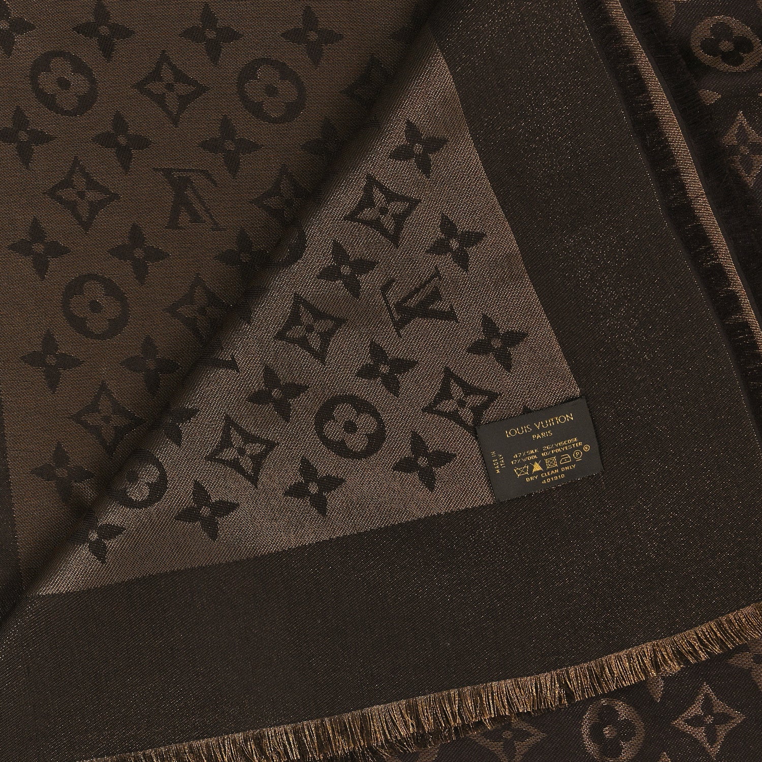 Louis Vuitton Silk Lurex Wool Monogram Shine Shawl Brown 3 of 3