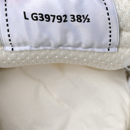 Chanel Fabric Laminated Calfskin Stretch CC Womens Sneakers 38.5 Ivory White Silver 9 of 10