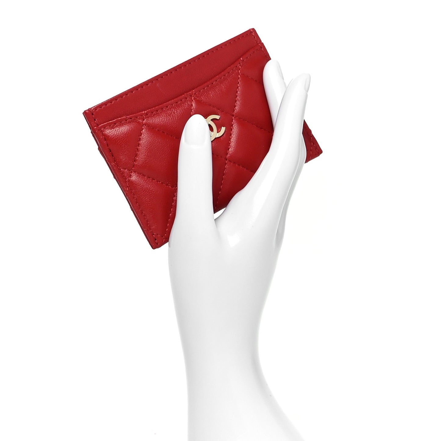 Lambskin Quilted Card Holder Red