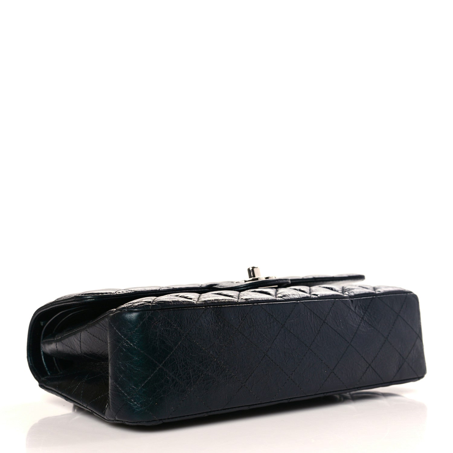 Chanel Iridescent Crumpled Calfskin Quilted Medium Double Flap Dark Green 4 of 9