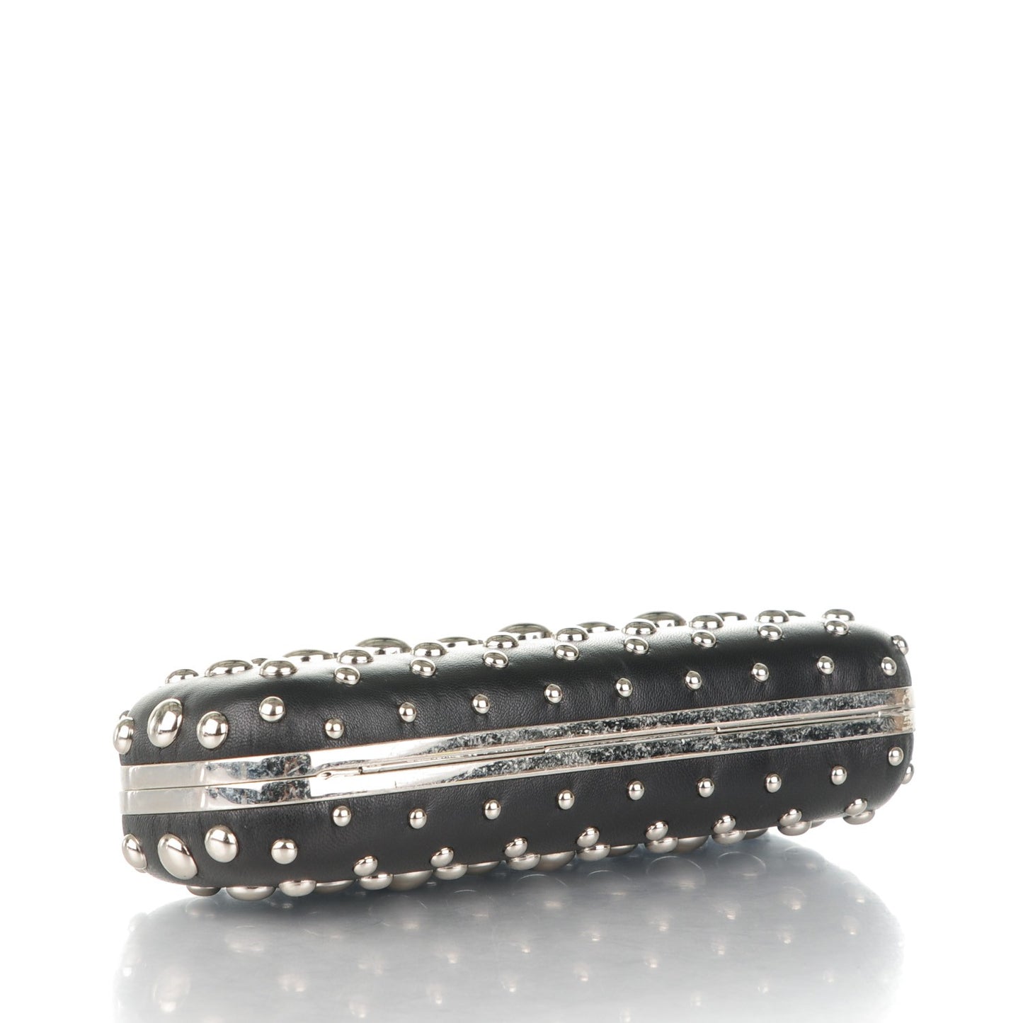 Nappa Studded Skull Knuckle Box Clutch Black