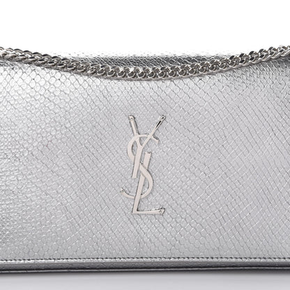 Saint Laurent Metallic Calfskin Python Embossed Monogram Chain Wallet Silver 8 of 13