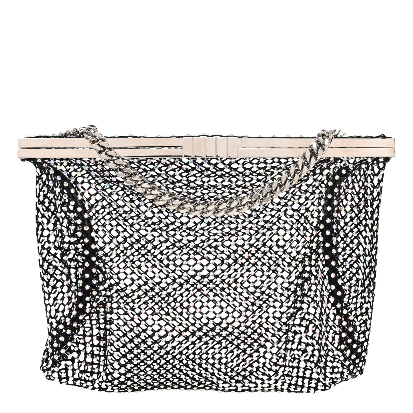 Mesh Crystal Medium Fanny Shoulder Bag Black